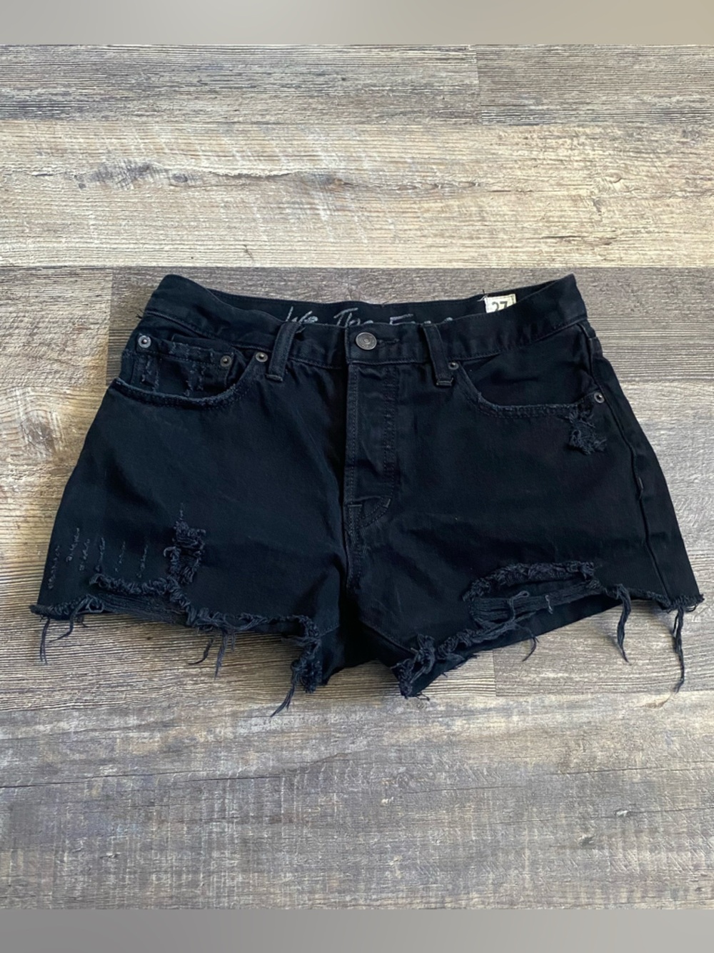 Free People Grunge black cutoff distressed denim mini shorts